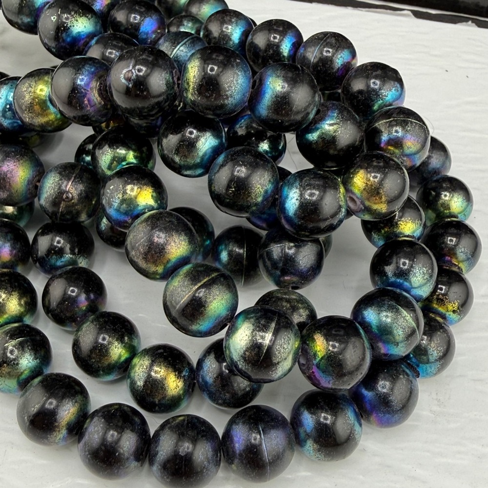 Vintage Beaded Necklace Oil Slick Peacock Acrylic Retro 28”